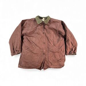 Vintage Barn Coat Mens XL Brown Jacket Corduroy Collar Plaid Lined 90s Hunting